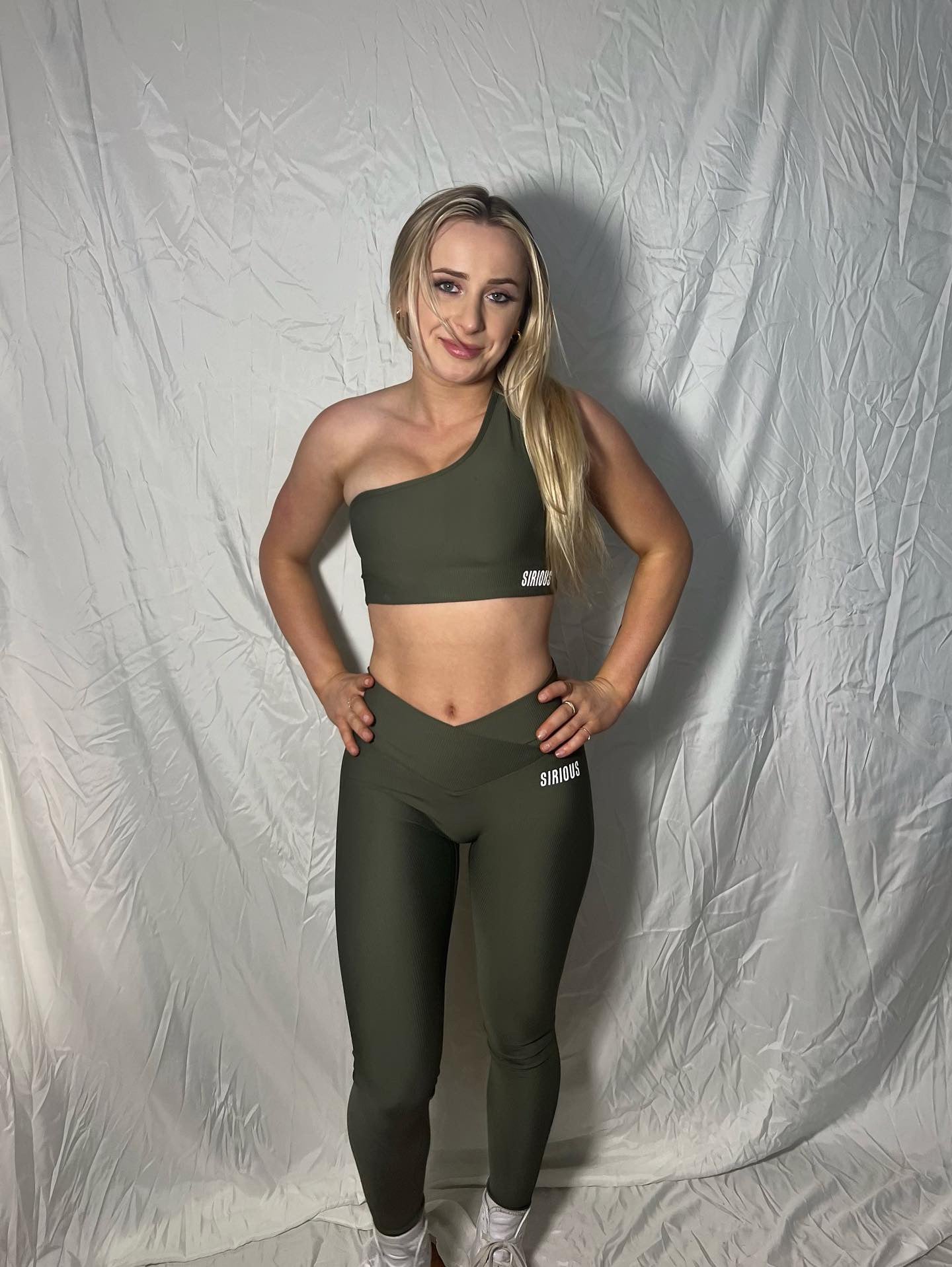 StrapFlex Ribbed Leggings - Olive Green