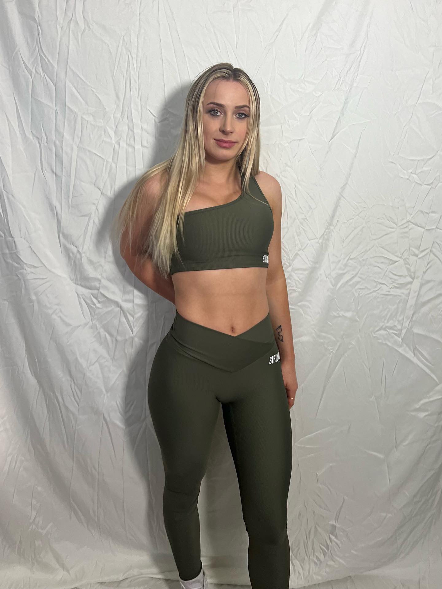 StrapFlex Ribbed Leggings - Olive Green