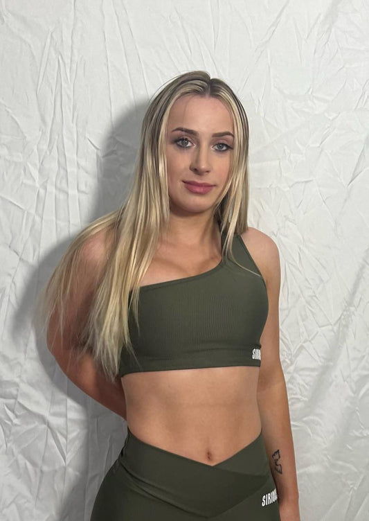 StrapFlex Ribbed Sports Bra - Olive Green