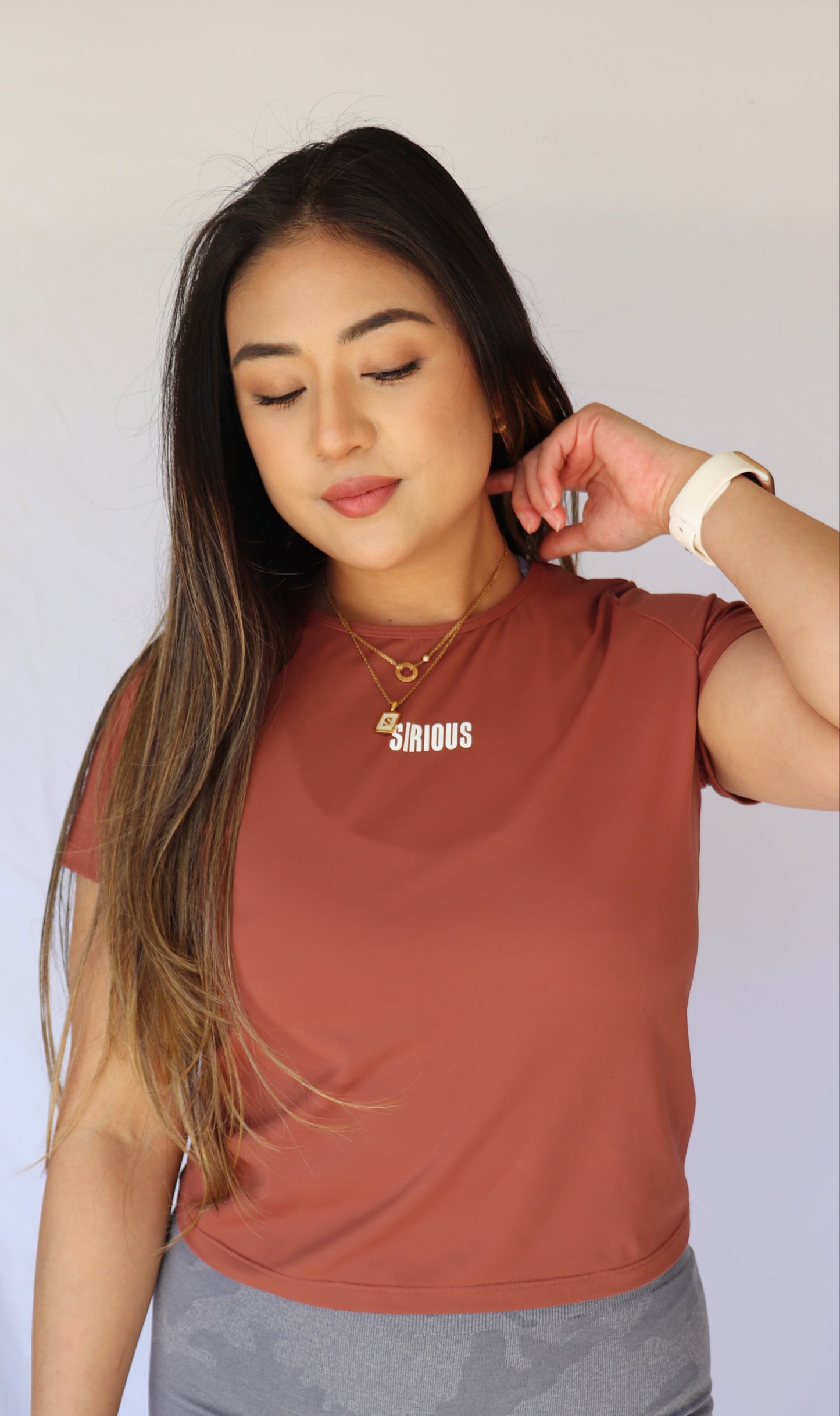 Half Moon Cinch Back T-Shirt (Buttery Soft Fabric) - Russet Brown