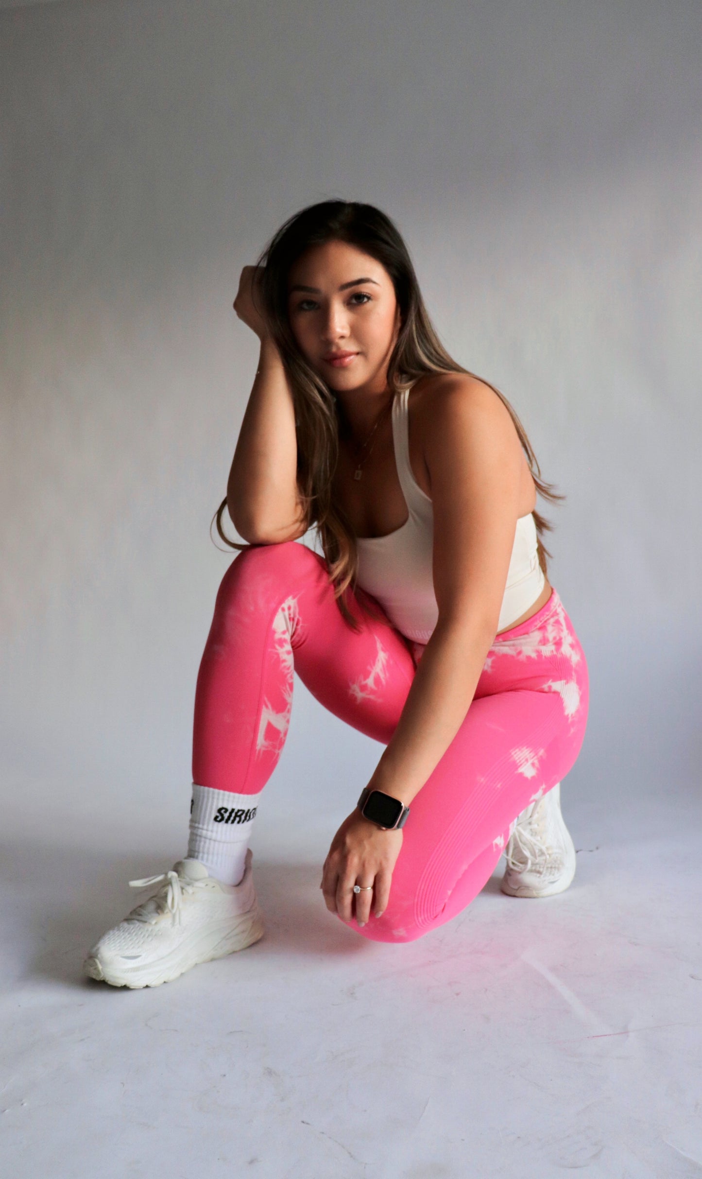 Inked Seamless Contour Leggings (White Inked) - Pink