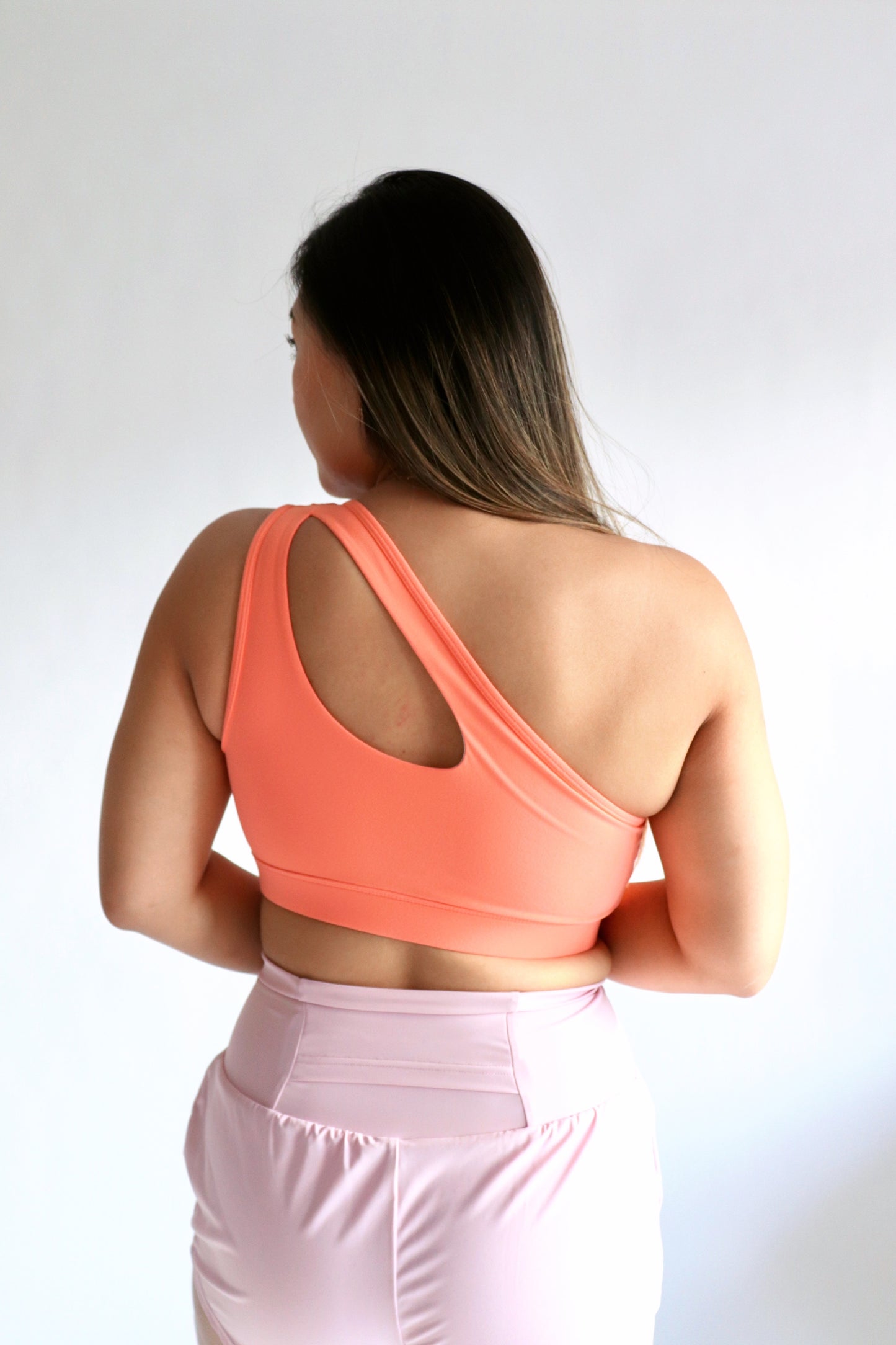 Marathoner Asymmetrical Sports Bra - Coral Peach