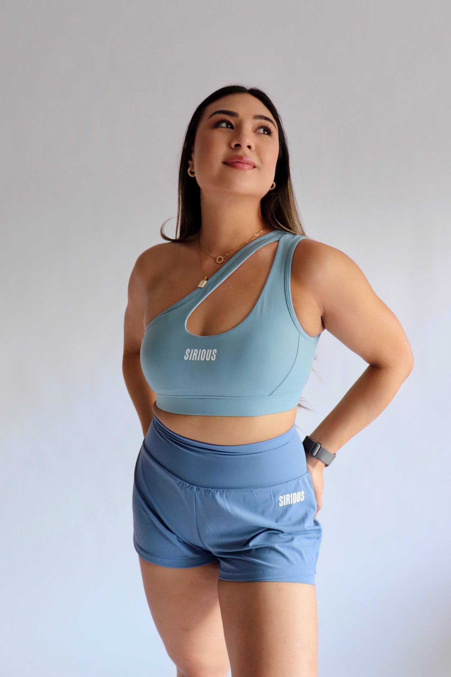 Marathoner Asymmetrical Sports Bra - Steel Blue