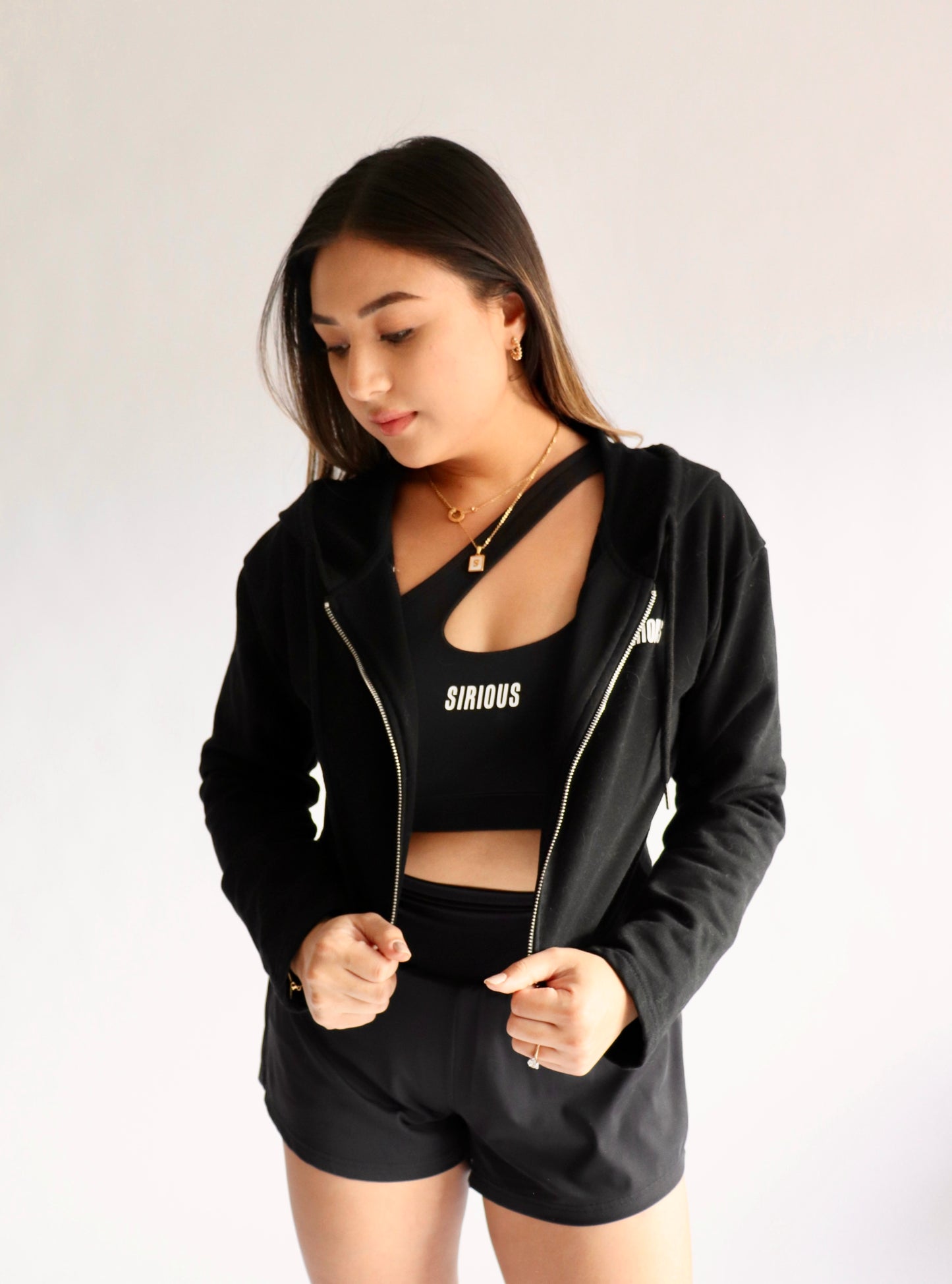 Lightweight Cropped Hoodie Throw-Over - Black