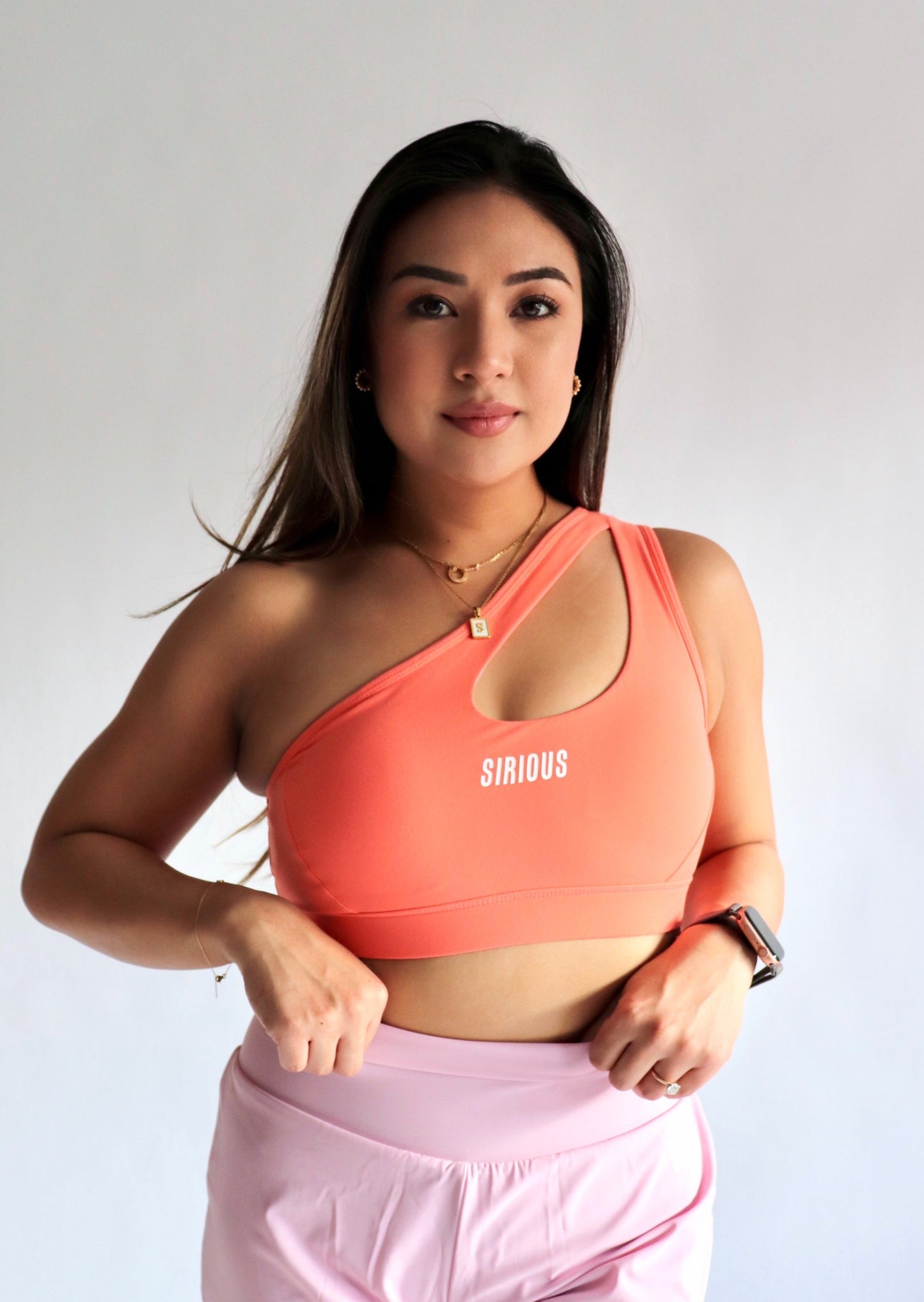 Marathoner Asymmetrical Sports Bra - Coral Peach