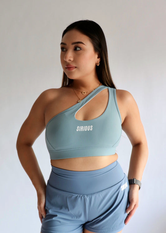 Marathoner Asymmetrical Sports Bra - Steel Blue