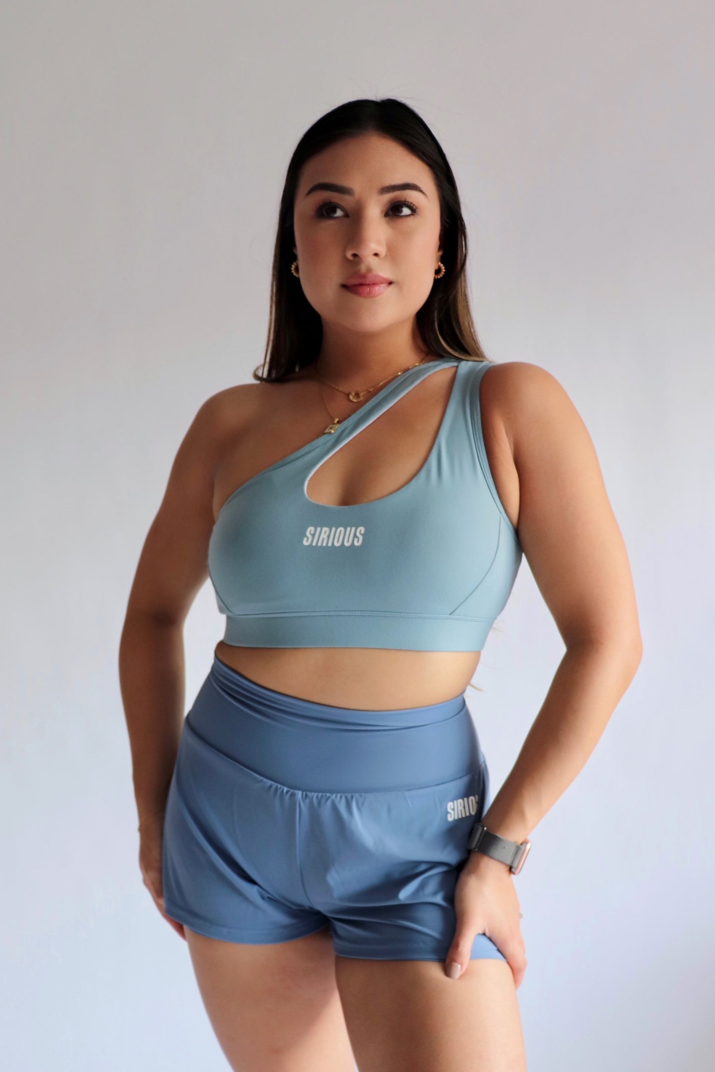 Marathoner Asymmetrical Sports Bra - Steel Blue