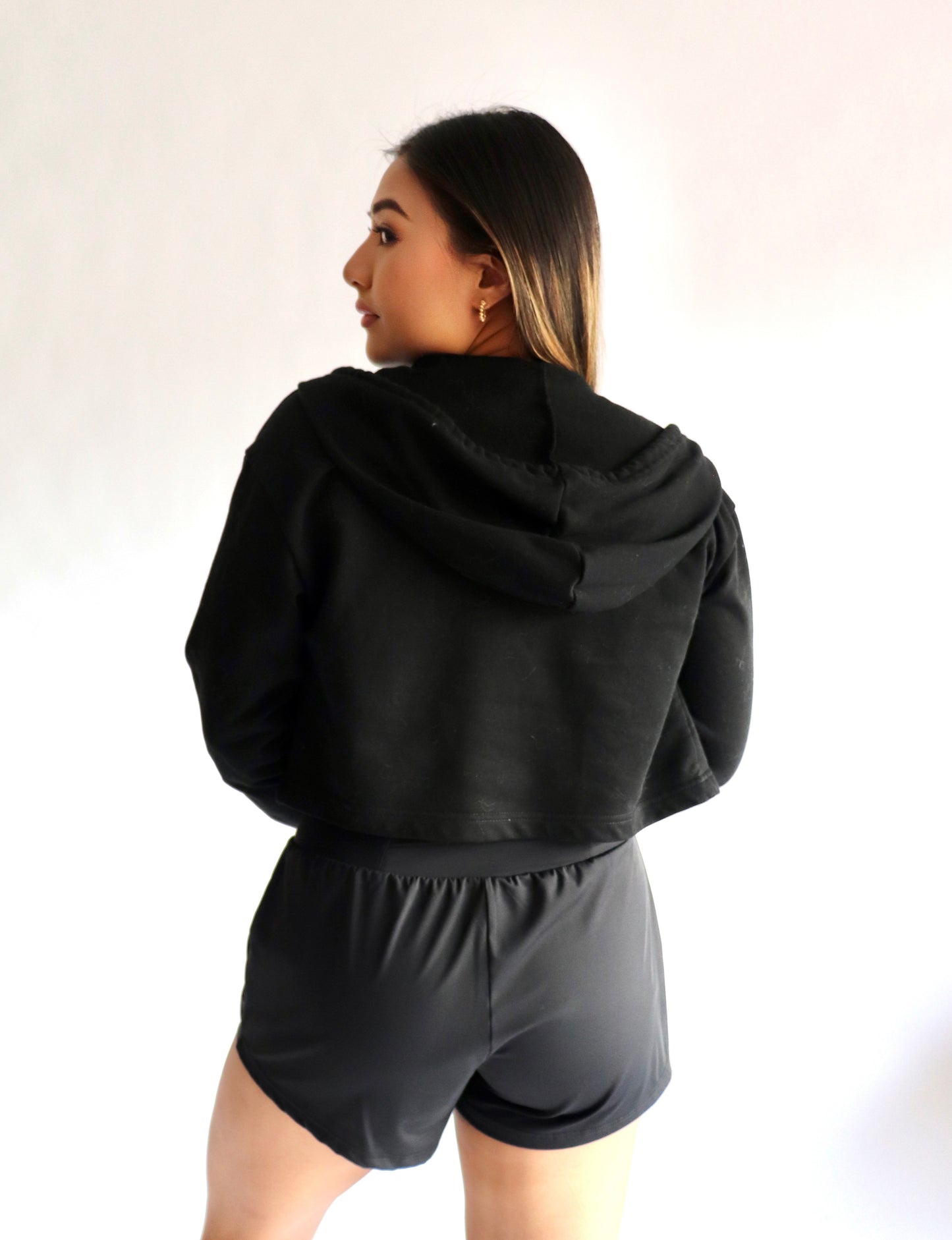 Lightweight Cropped Hoodie Throw-Over - Black