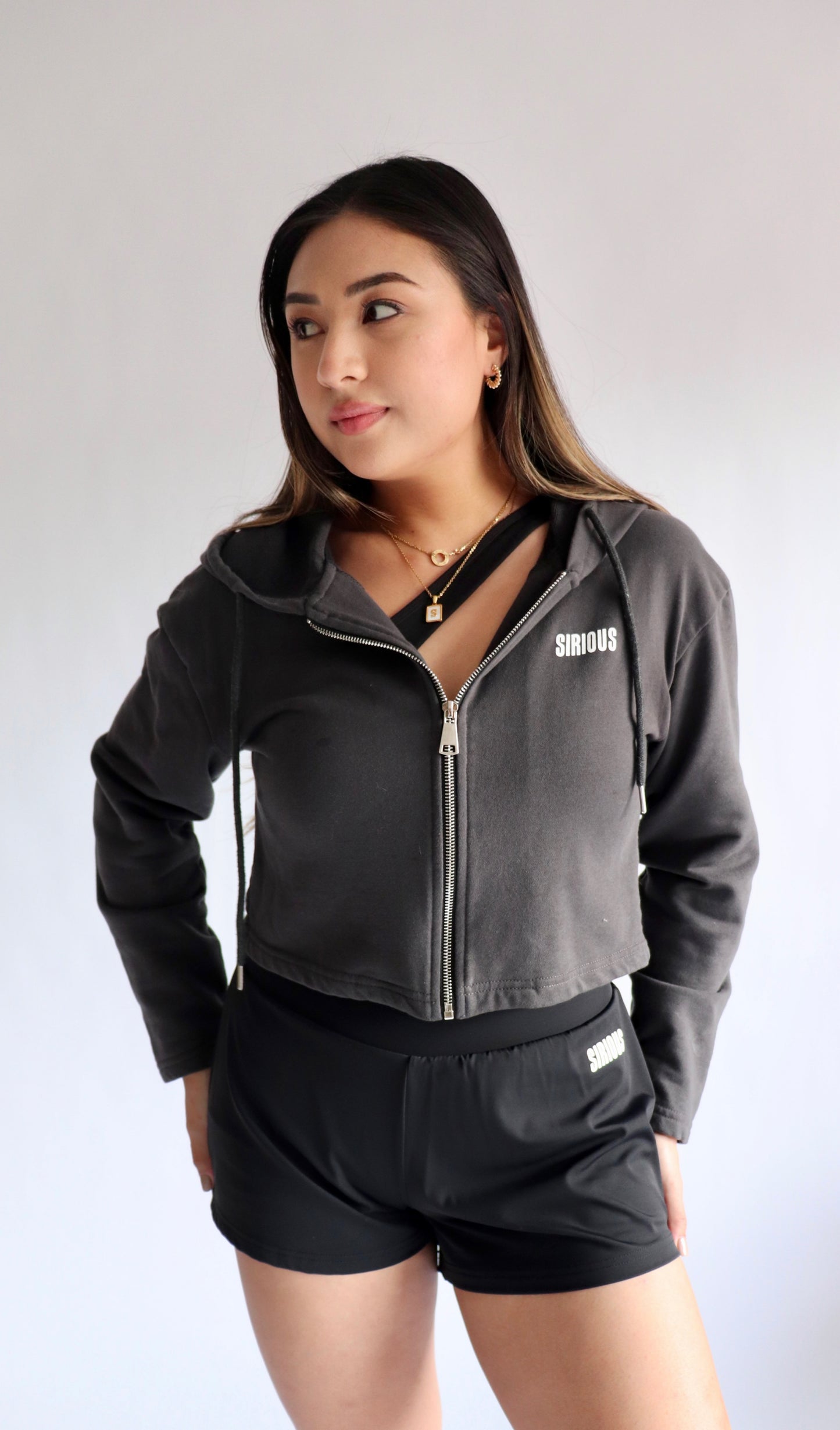 Lightweight Cropped Hoodie Throw-Over - Charcoal Gray