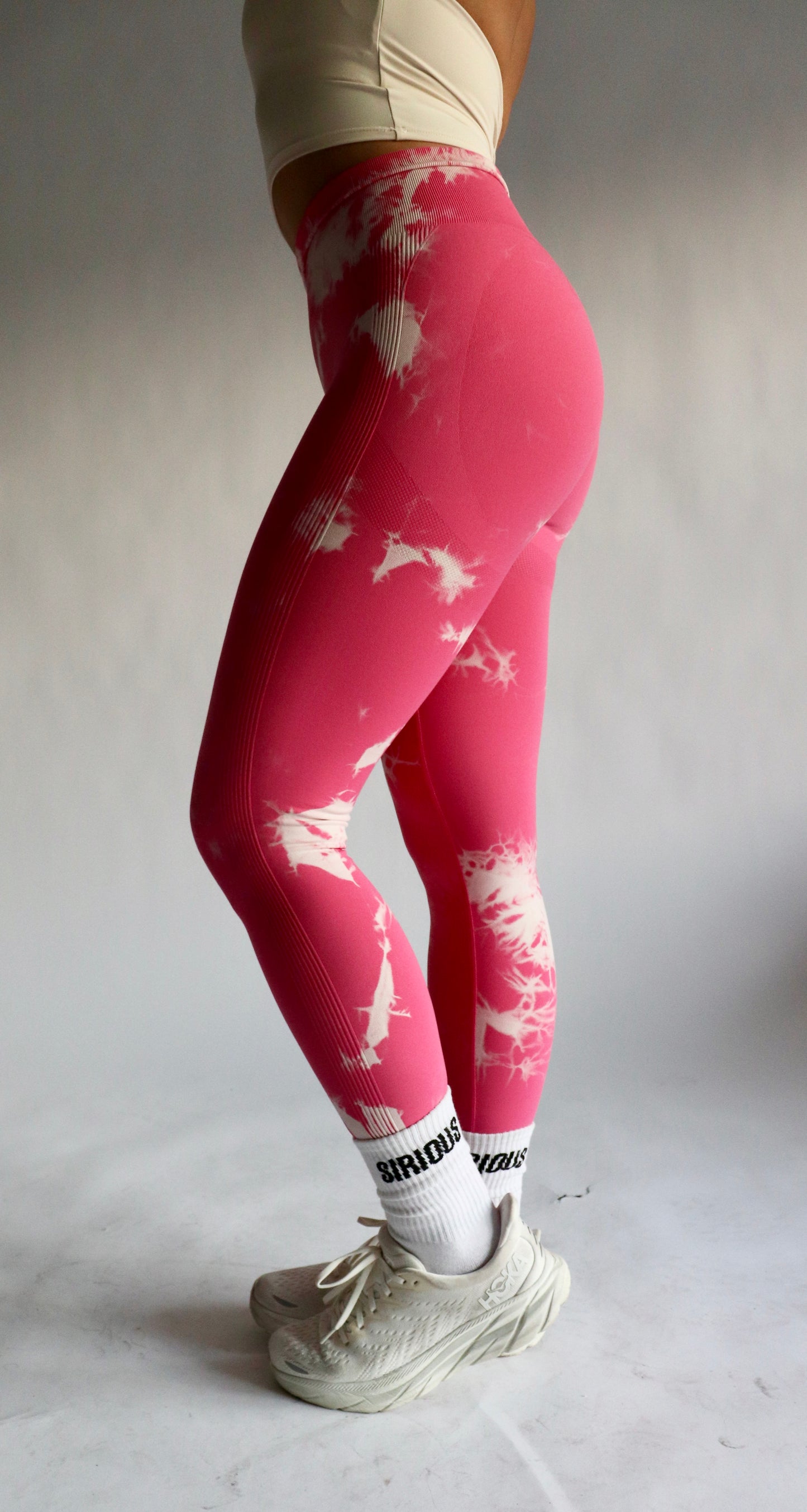 Inked Seamless Contour Leggings (White Inked) - Pink