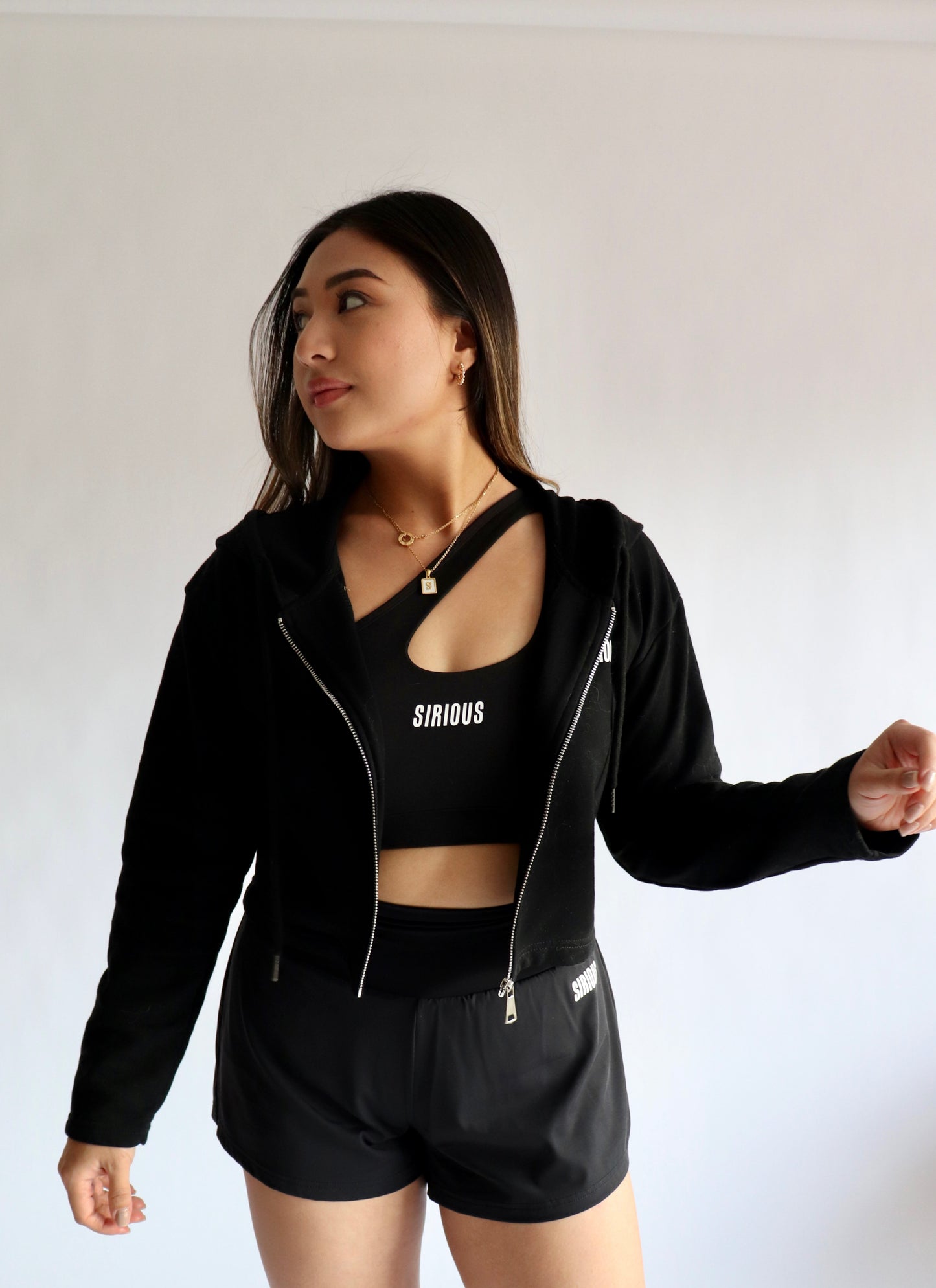 Lightweight Cropped Hoodie Throw-Over - Black