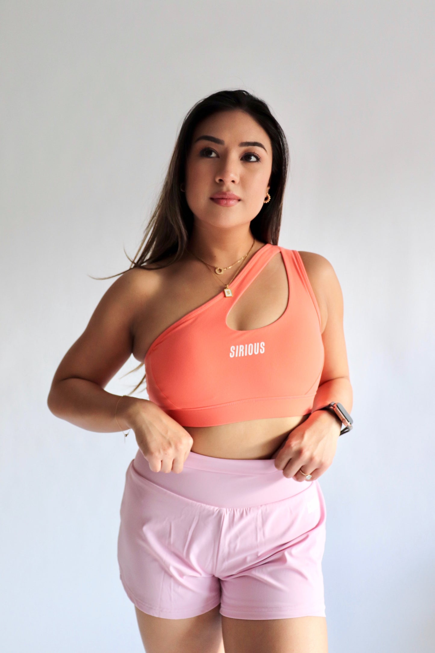 Marathoner Asymmetrical Sports Bra - Coral Peach