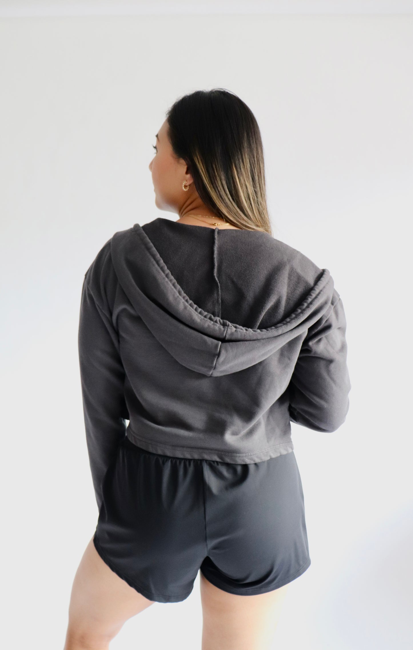 Lightweight Cropped Hoodie Throw-Over - Charcoal Gray