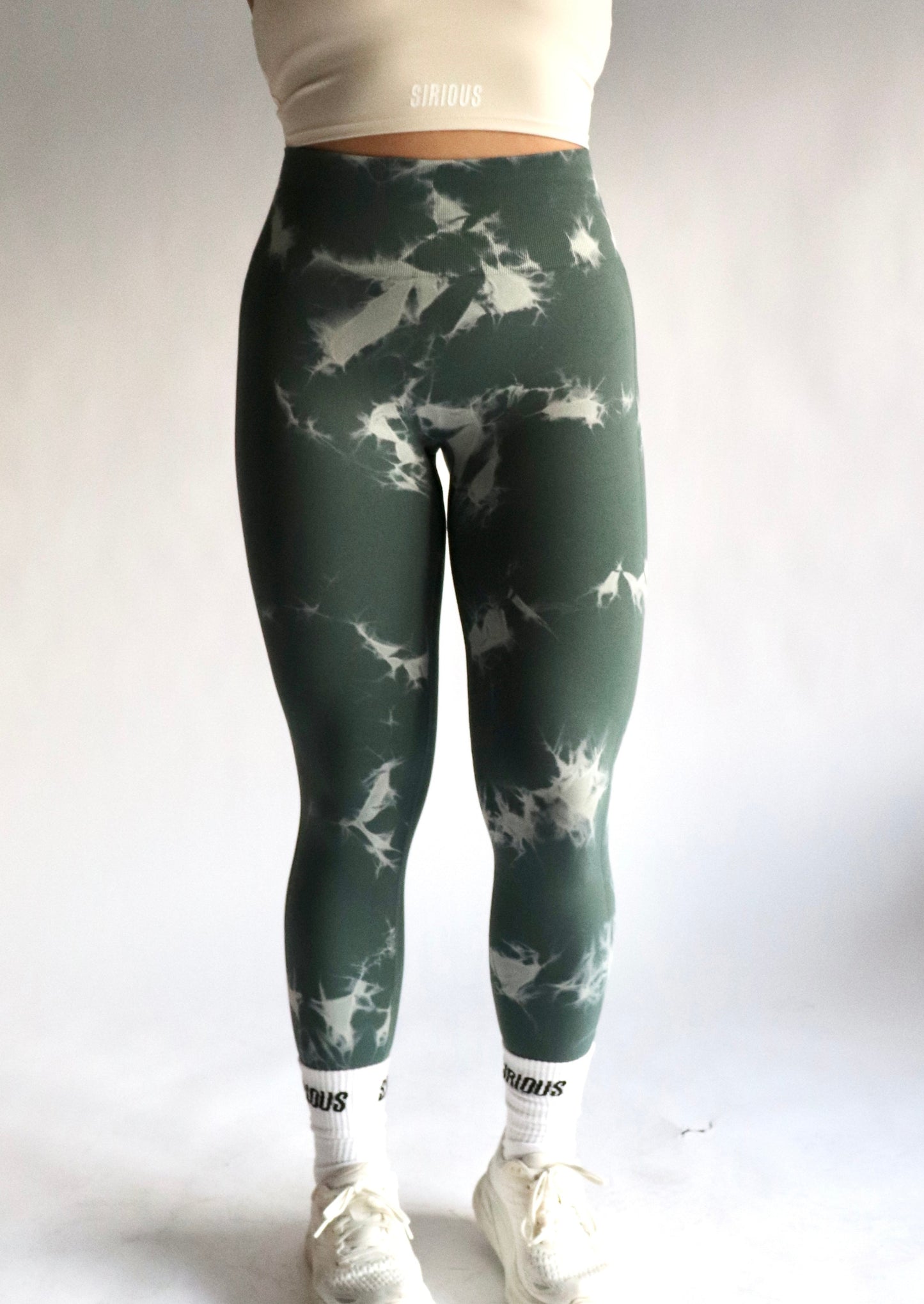 Inked Seamless Contour Leggings (White Inked) - Olive Green