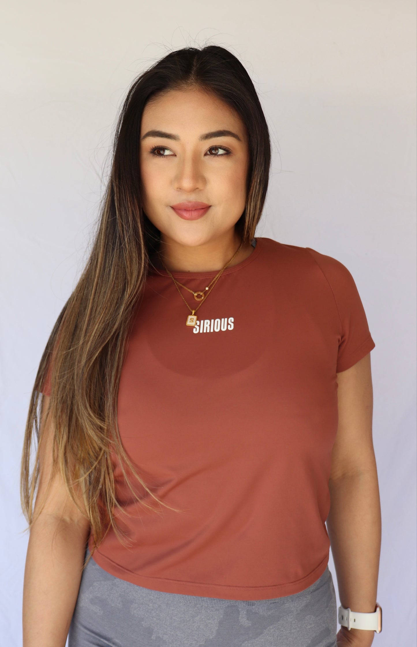 Half Moon Cinch Back T-Shirt (Buttery Soft Fabric) - Russet Brown